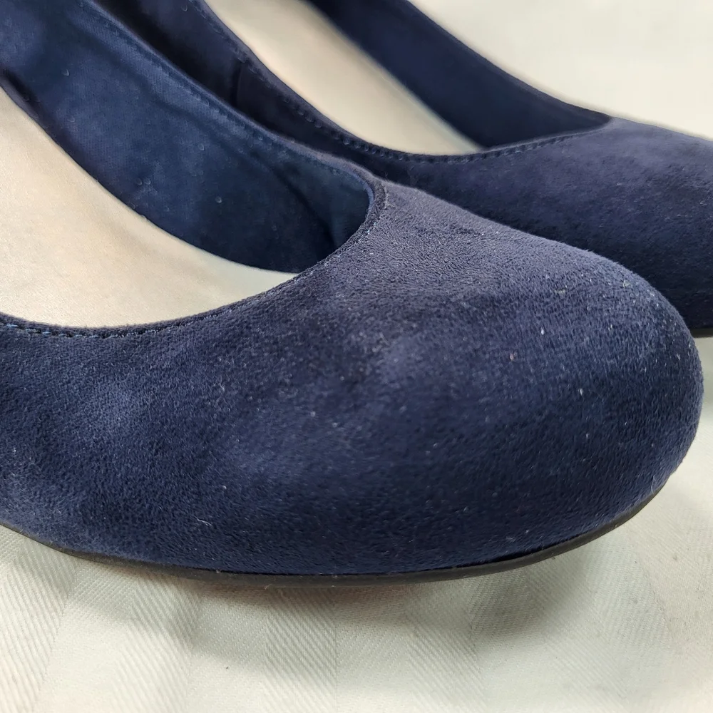 It's Ok Amal Blue SHOES Womens Size 11 Wedge Heels Strapped Ankle Zip Closed Toe